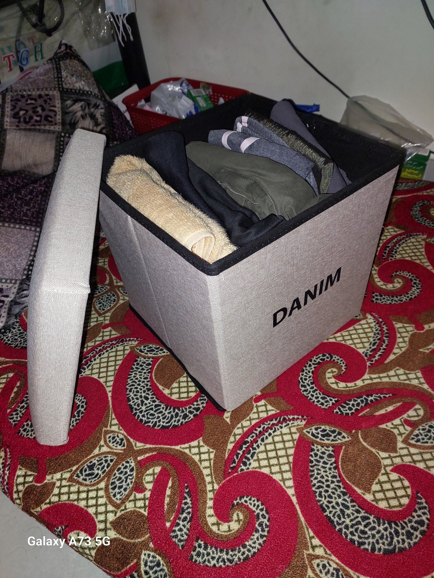 DANIM Cloth Storage Box Multifunctional Foldable Storage Box Item Storage Shoe Changing Stool Fabric Clothes Storage Box