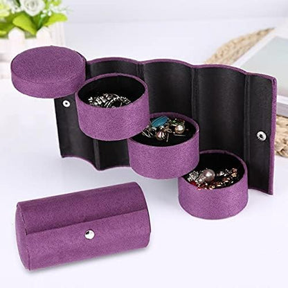 DANIM Schellen 3 Layers Portable Rotating Jewellery Box Travel Roll Up Jewelry Case With Compartment Jewellery Storage Holder Accessories Box