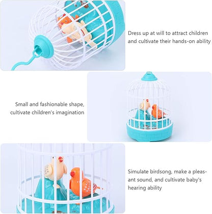 DANIM Electric Talking & Singing Birds Mini Singing Chirping Bird Toy Voice Control Bird in Cage Simulation Bird Animal Recreation Toys for Kids Children 20x10.5cm